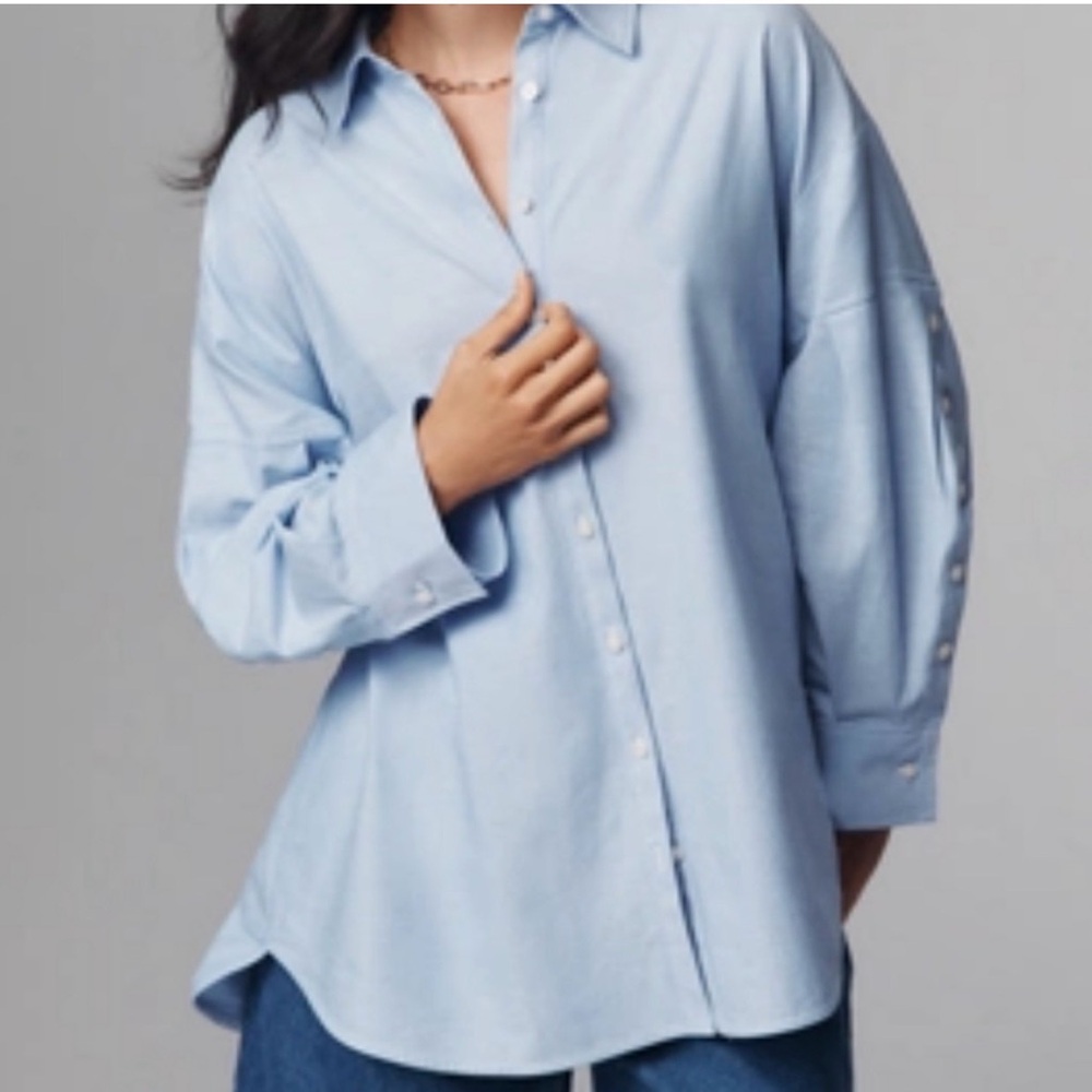 Maeve by Anthropologie Light Blue Button-Down Women's Shirt - Classic Collar